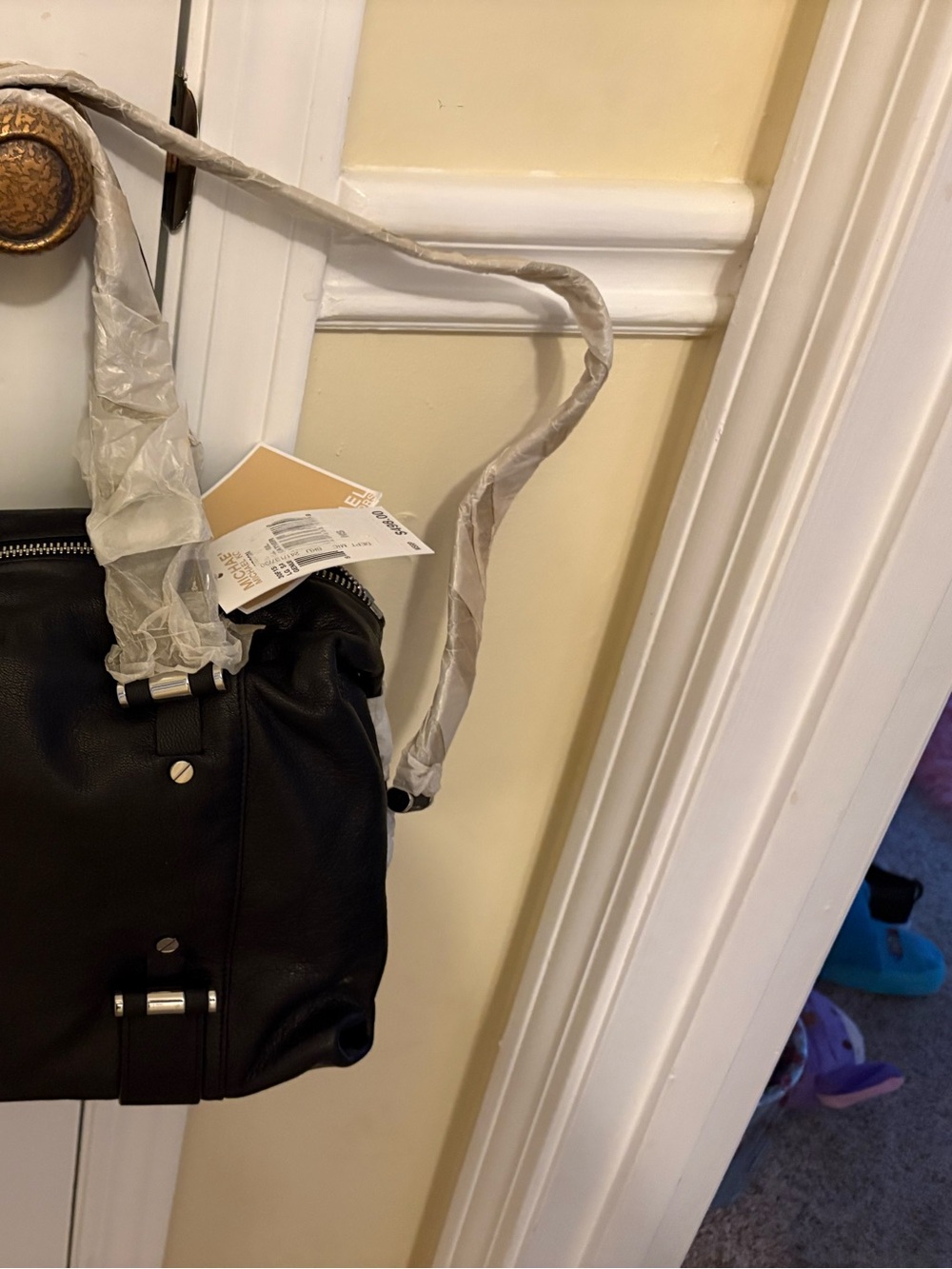Michael Kors Black Leather Shoulder Bag with Silver-Tone Hardware